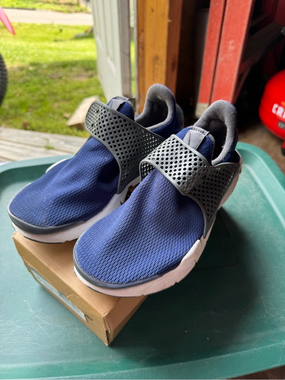 Nike Navy Slip-On Athletic Shoes with Grey Strap
